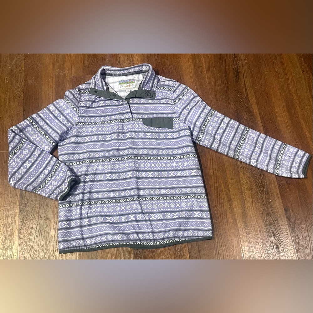 Jachs Cabin Purple Fair Isle Fleece Pullover Snap Neck Sweatshirt women’s Medium